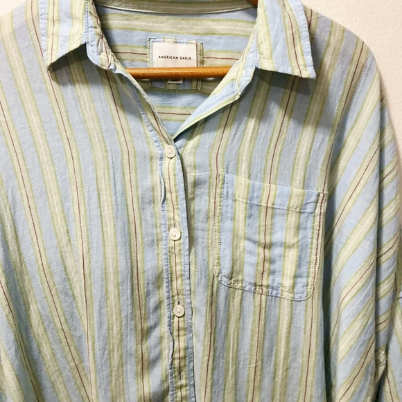American Eagle Outfitters Womens Striped Button-Up Over-Size Shirt - Picture 2 of 4